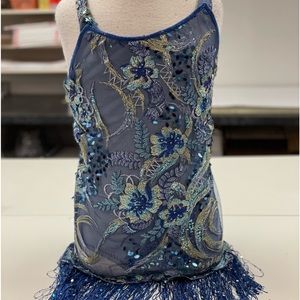 Blue sequin fringe bottom dance dress size XS